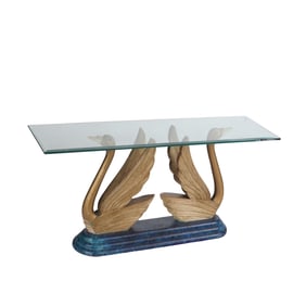 CARVED SWAN FORM GLASS TOP COFFEE TABLE C 1960.