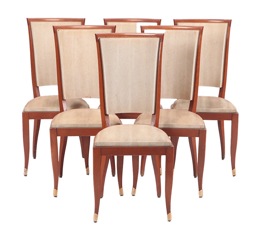 6 FRENCH DINING CHAIRS MANNER ARBUS C.1950: Six French dining chairs in the manner of Andre Arbus C 1950. Ht: 39.25" Wd: 17.5" Dpth: 21" Seat: 18.5"