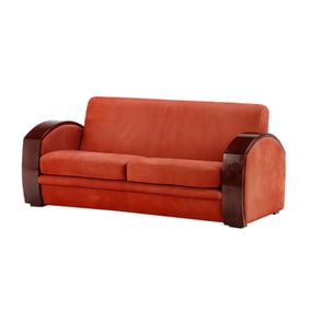 LARGE SCALE BURLWOOD FRENCH ART DECO STYLE SOFA COVERED IN SUEDE C 1970.