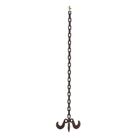 IRON BRUTALIST STYLE CHAIN LINK FLOOR LAMP WITH HOOK FORM BASE.