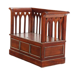 AUSTRIAN STYLE LIFT SEAT HALL BENCH WITH TALL BACK.