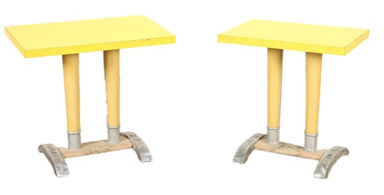 PAIR OF FRENCH BISTRO TABLES IN LAMINATE AND ALUMINUM C 1970.