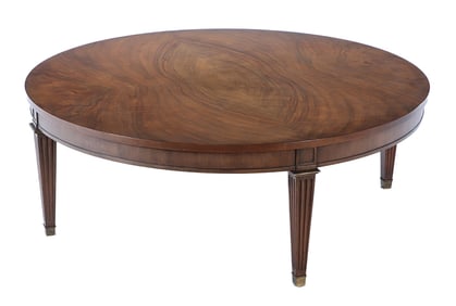 ROUND FIGURED WALNUT BAKER COFFEE TABLE C 1960.