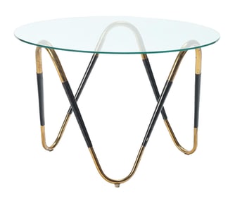 ITALIAN WOOD AND BRASS PLATED COFFEE TABLE WITH CONTINUOUS BASE C 1950