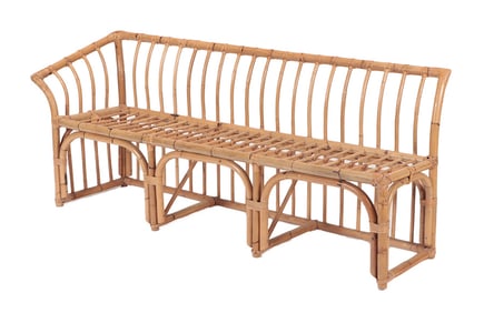 RARE ASYMMETRIC RATTAN BENCH C 1950