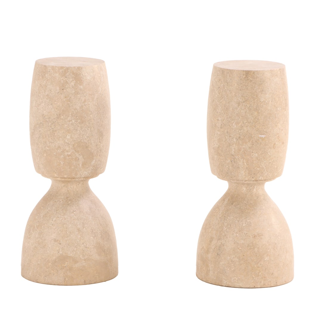 PAIR OF SHAPED TRAVERTINE PEDESTALS OR DRINKS TABLES. (1 of 4)