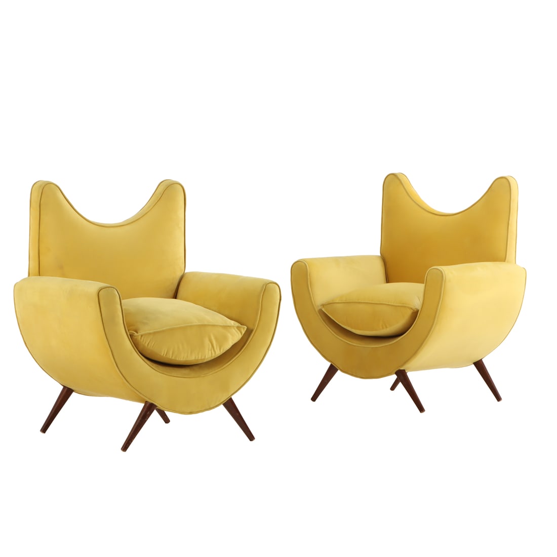 PAIR OF UPHOLSTERED LOUNGE CHAIRS HAVING SCOOP SEATS AND NEW FABRIC  IN THE MANNER OF JEAN (1 of 5)