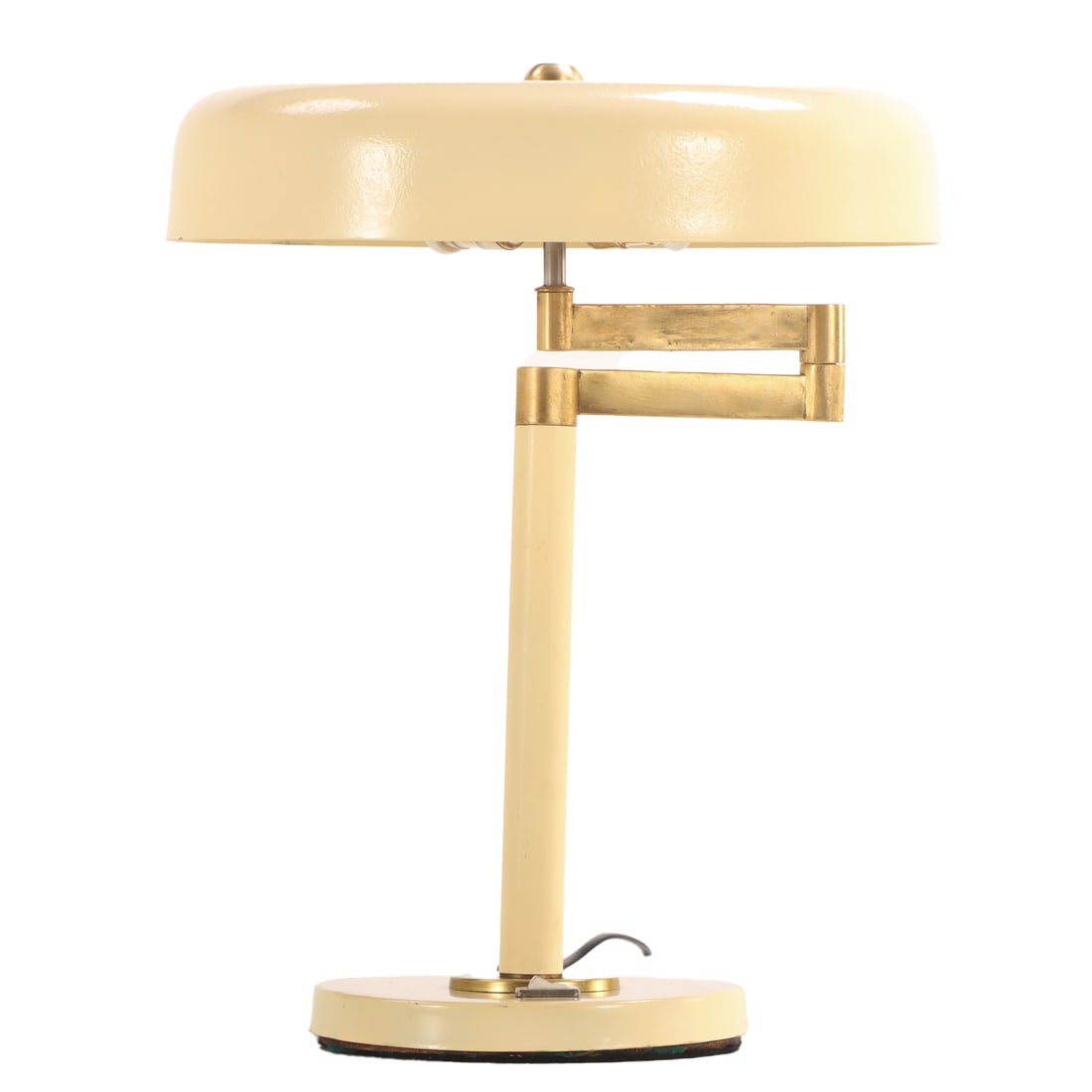 PAINTED IRON AND BRASS SWING ARM TABLE LAMP C 1960. (1 of 5)