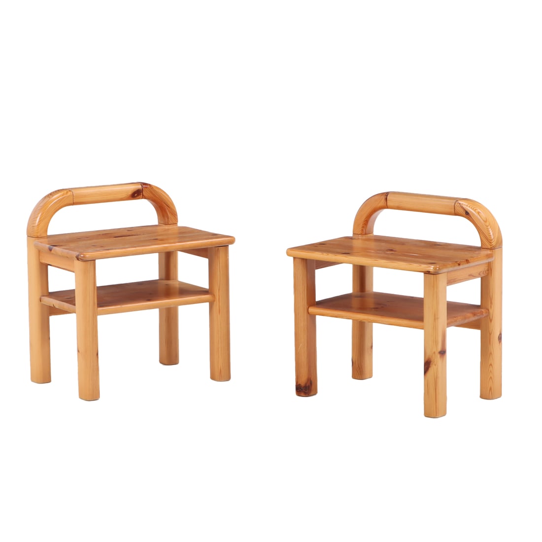 PAIR PINE DANISH SIDE TABLES. (1 of 3)