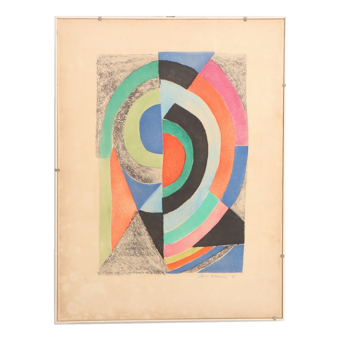 SONIA DELAUNAY (FRENCH UKRAINIAN 1885-1979) "Demi-cercles" ABSTRACT AQUATINT ETCHING c. 1971 (1 of 6)