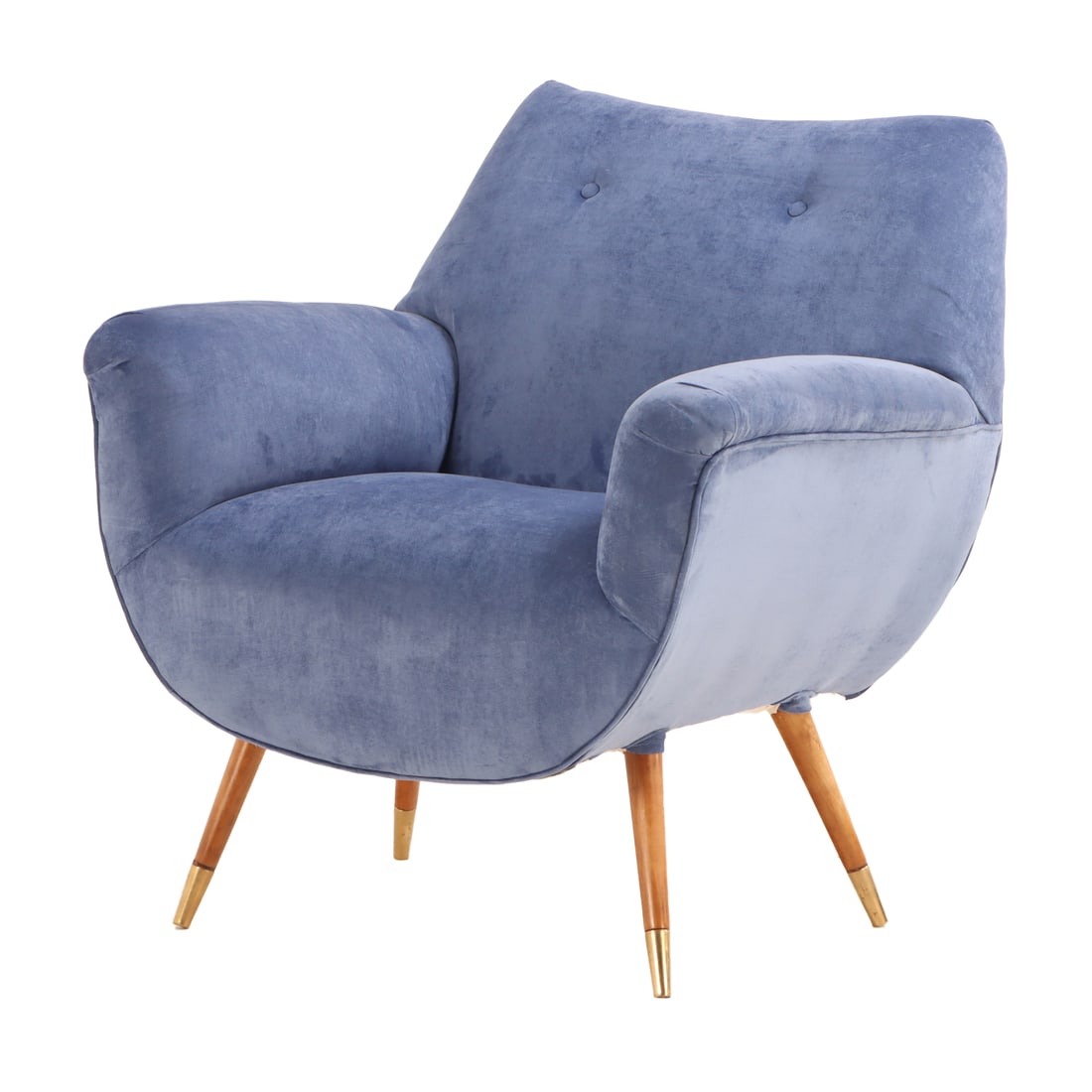 ITALIAN UPHOLSTERED LOUNGE CHAIR C 1950 HAVING NEW FABRIC. (1 of 6)