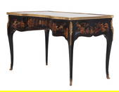CHINOSERIE DECORATED BRONZE MOUNTED LOUIS XV STYLE WRITING DESK HAVING A MIRRORED TOP AND THREE