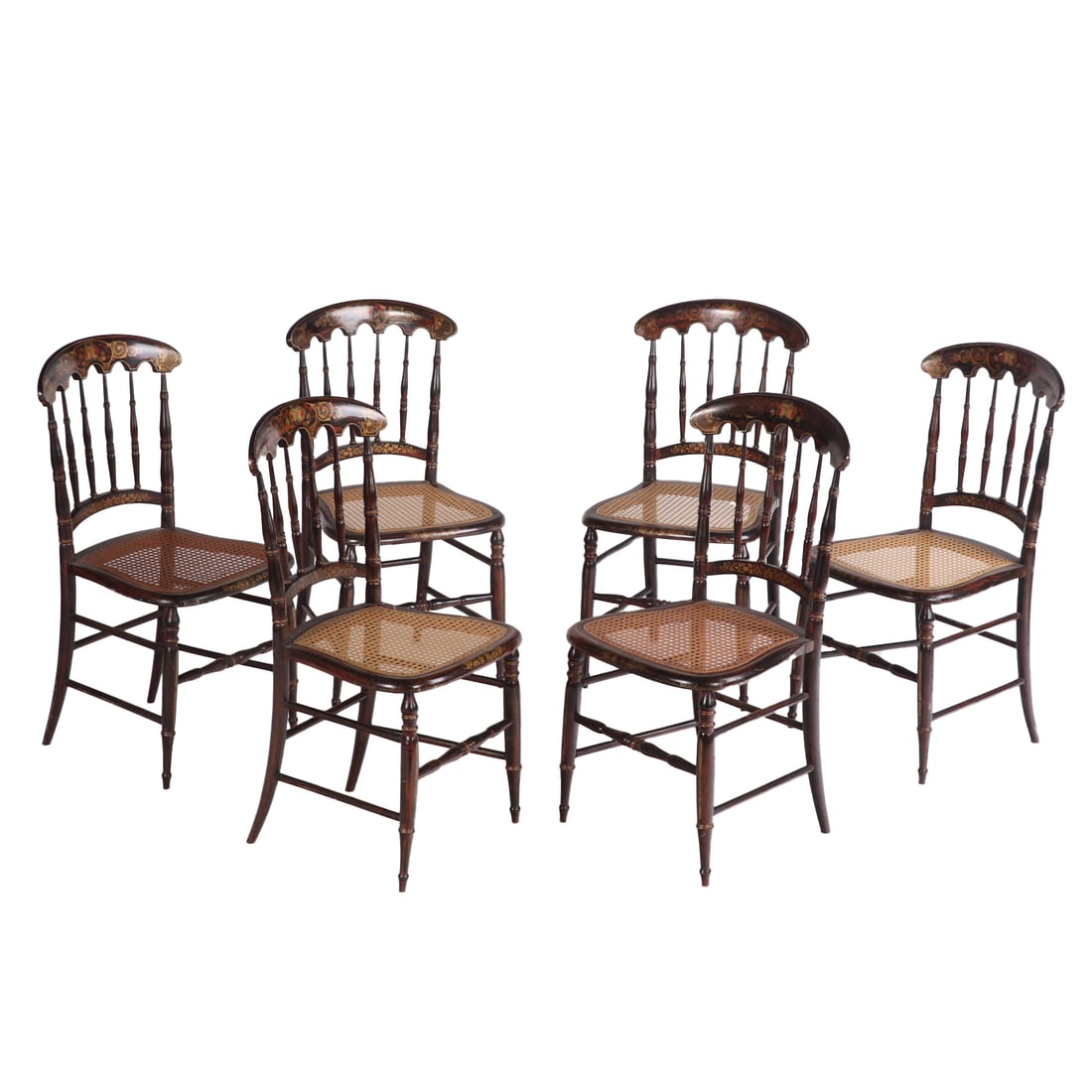 SIX PAINT DECORATED SPINDLE BACK SIDE CHAIRS (1 of 4)