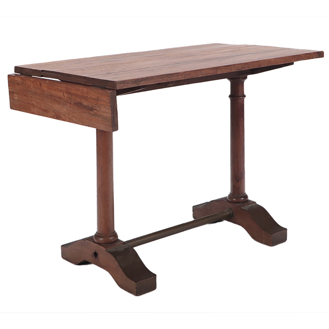 A FRENCH WOOD AND BRASS BISTRO TABLE WITH DROP (1 of 6)