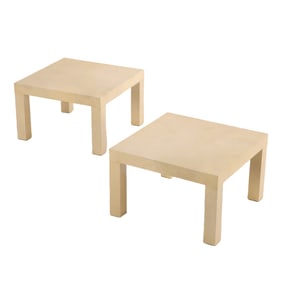 PAIR OF PARCHMENT COVERED END TABLES IN THE MANNER OF SAMUEL MARX.