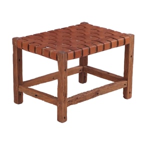 RUSTIC BENCH WITH STRAP WORK LEATHER SEAT C 1930.