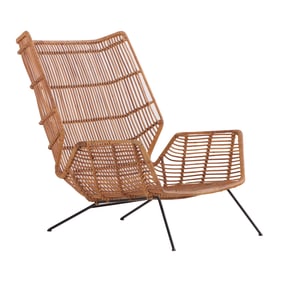 SLEEK IRON AND RATTAN LOUNGE CHAIR IN THE MANNER OF GIO PONTI.