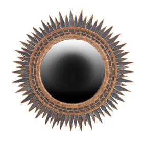 BLUE GLASS AND GILT RESIN STARBURST MIRROR IN THE MANNER OF LINE VAUTRIN.