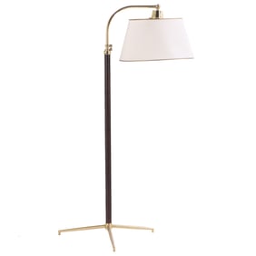 LEATHER WRAPPED IRON AND BRASS ADJUSTABLE FLOOR LAMP C 1950.