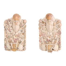 PAIR OF FIGURAL WALL SCONCES MADE FROM SEA SHELLS IN THE MANNER OF JANSEN.