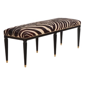 EBONIZED WINDOW BENCH HAVING LEATHER UPHOLSTERY WITH ZEBRA PRINT C 1950.