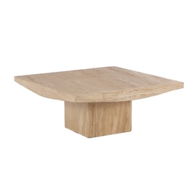 TWO PART MARBLE COFFEE TABLE HAVING A SQUARE BASE.