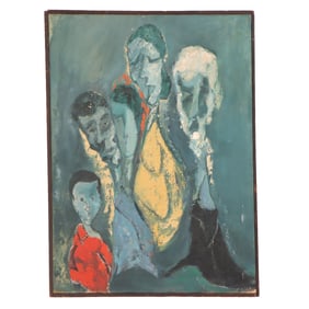 A LARGE MID CENTURY MODERN FIGURAL MODERNIST OIL ON CANVAS PAINTING CIRCA 1962