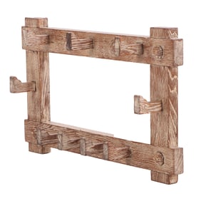 CERUSED OAK HAT RACK WITH WOODEN HOOKS C 1945.