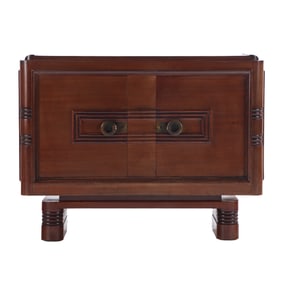 TWO PART FRENCH MAHOGANY SERVER HAVING TWO DOORS IN THE MANNER OF CHARLES DUDOUYT C 1940.