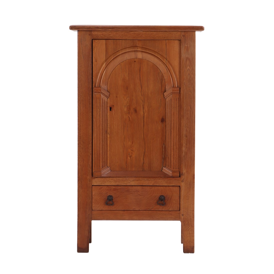 FRENCH OAK CABINET HAVING A SINGLE DOOR AND A DRAWER WITH TROMPE L'OEIL EFFECT C 1940. (1 of 7)