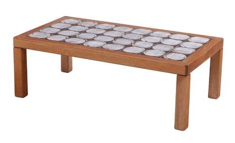 SUBSTANTIAL FRENCH OAK AND TILE COFFEE TABLE C 1965.