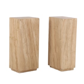 A PAIR OF TRAVERTINE PEDESTALS WITH RECESSED BASES