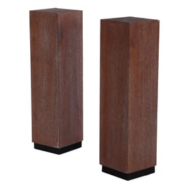A PAIR OF CERUSED OAK PEDESTALS WITH EBONIZED RECESSED BASES.