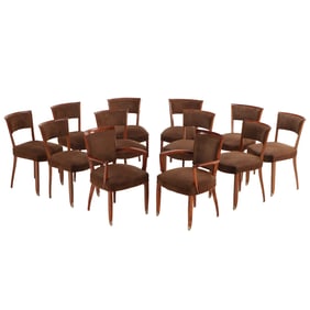 TWELVE DINING CHAIRS BY JULES LELEU CIRCA 1935 INCLUDING TWO ARMCHAIRS, RESTORED