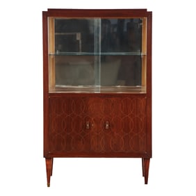 ROSEWOOD VITRINE CABINET BY ANDRE ARBUS C. 1937 HAVING LUCITE HANDLES, BLOND INLAY AND BRONZE