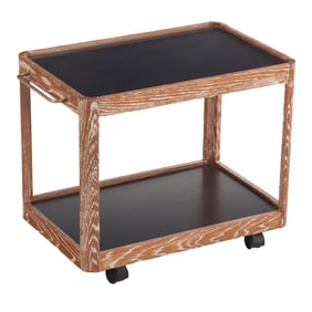 CERUSED OAK AND LAMINATE BAR CART WITH BRASS HANDLES C 1960.