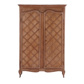 FRENCH CERUSED OAK CROISILLON STYLE TWO DOOR CABINET C 1950  IN THE MANNER OF ROYERE. INTERIOR