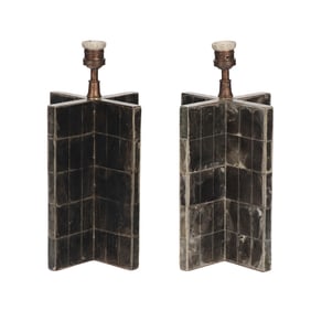 PAIR MICA COVERED TABLE LAMPS