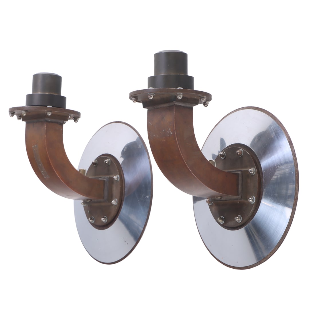 A PAIR OF BRONZE AND STEEL ADNET STYLE WALL SCONCES. (1 of 6)