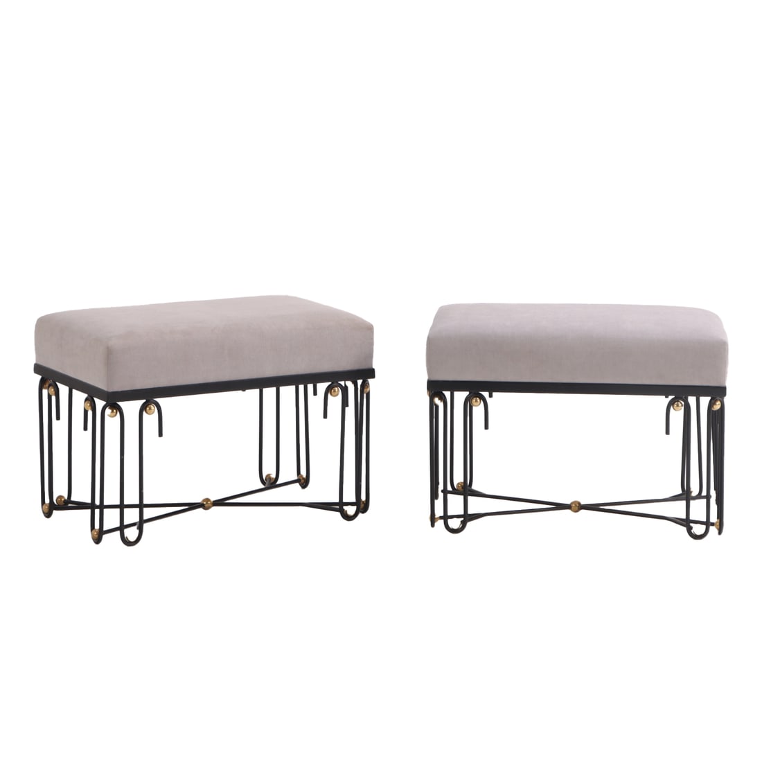 Pair of Faux Lambskin Upholstered Stools in the Manner of Jean Royere Pair of Faux Lambskin Upholstered Stools in the Manner of Jean Royere