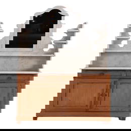 RARE NINETEENTH CENTURY PINE AND MARBLE CABINET WITH MIRROR. WOULD BE GREAT IN YOUR BATHROOM.