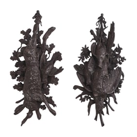 PAIR NICKEL OVER COPPER BLACK FOREST HUNTING TROPHIES C 1890.