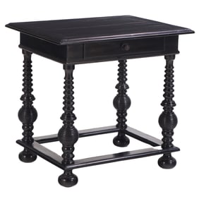 EBONIZED DUTCH STYLE OCCASIONAL TABLE HAVING TURNED STANDARDS.