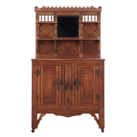 VICTORIAN CHESTNUT PARLOR ICEBOX WITH TIN LINING C 1880.