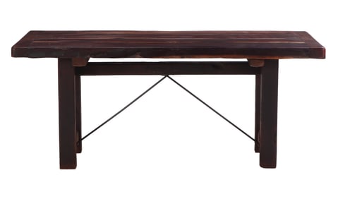 BRAZILIAN WOOD AND IRON SLAB TOP TABLE CONSTRUCTED FROM AN EXOTIC WOOD AND HAVING A EXTRA THICK TOP.