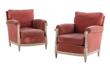 PAIR OF FRENCH PAINTED BERGERE CHAIRS IN THE LOUIS XVI STYLE C 1940.