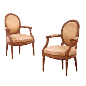 PAIR FRENCH OPEN ARM CHAIRS C 1820.