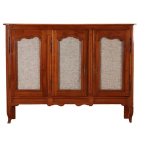 FRENCH PROVINCIAL NINETEENTH CENTURY CABINET HAVING THREE GLASS DOORS WITH INLAY AND PEGGED