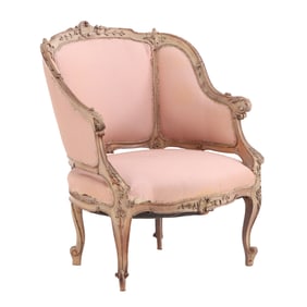 PAINTED AND CARVED FRENCH LOUIS XV STYLE SALON CHAIR C 1890.