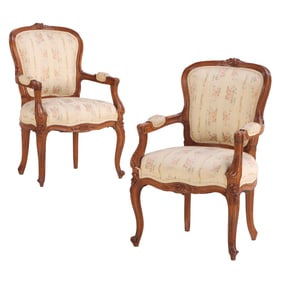 PAIR OF LOUIS XV STYLE CHILDS SIZE OPEN ARM CHAIRS C 1940.